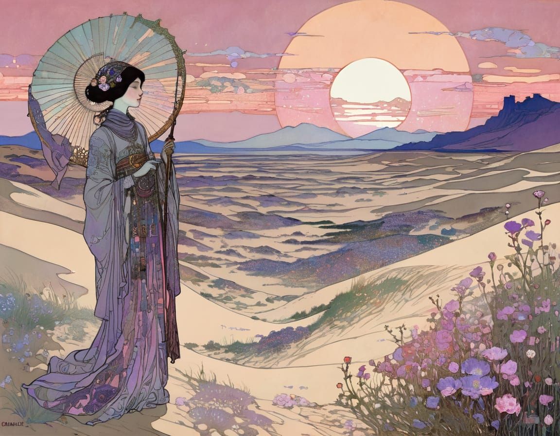 Lady of the Dunes in Vibrant Desert Landscape