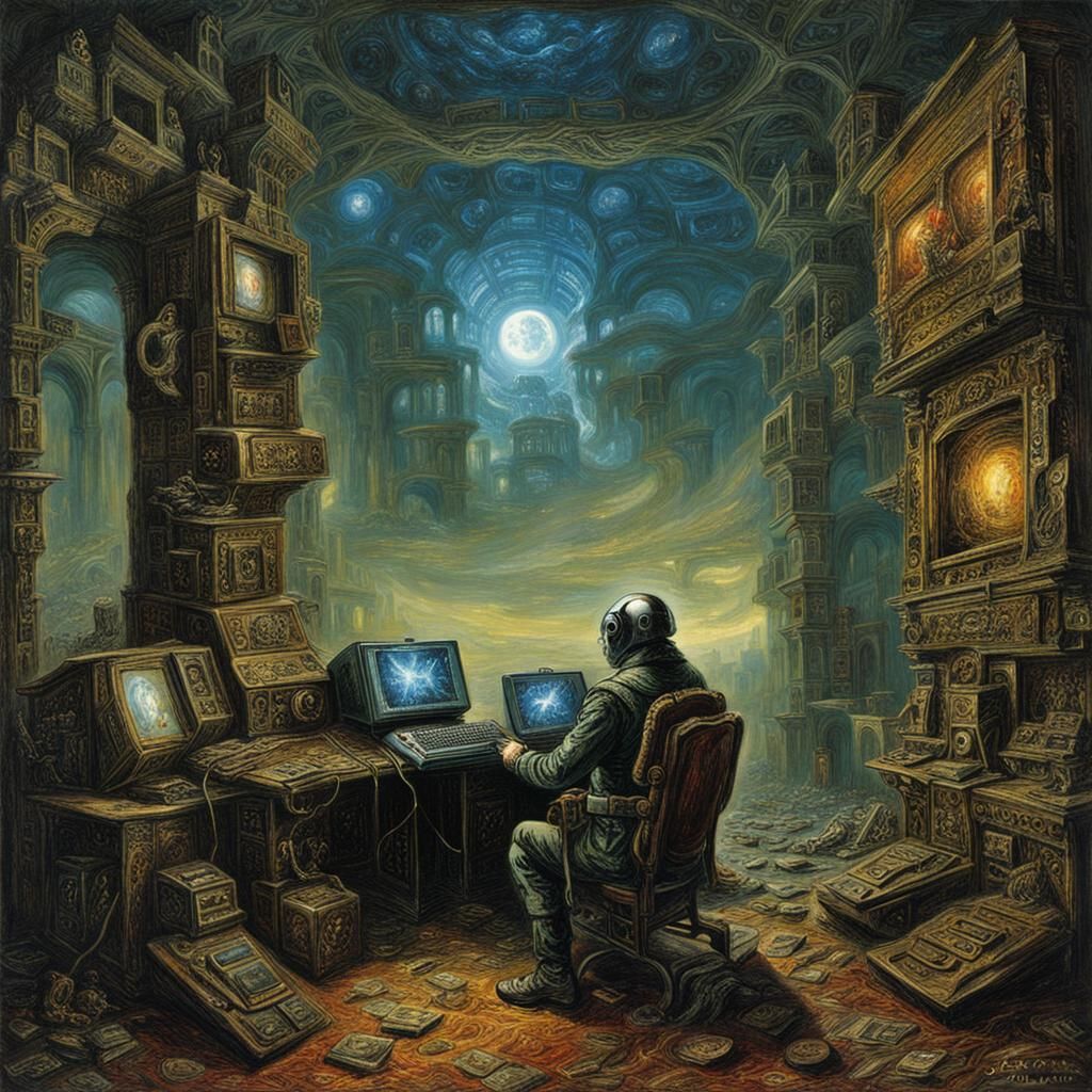 Detailed Cyberspace Scene in Historical Style