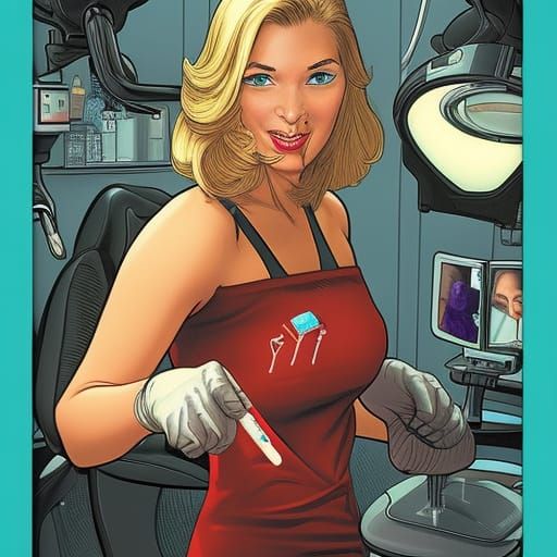 Female Dentist in Comic Book Style