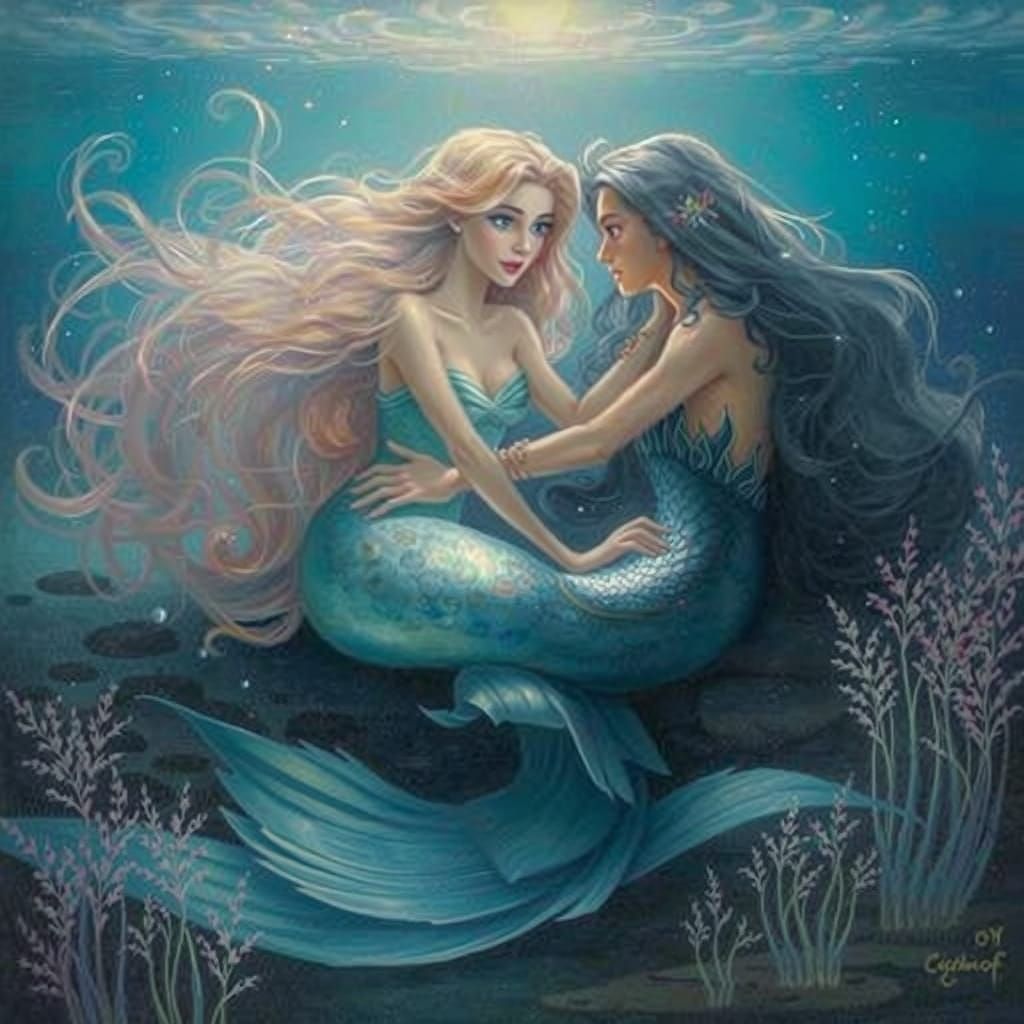 Whimsical Mermaid and Prince in Enchanted Fantasy Realm