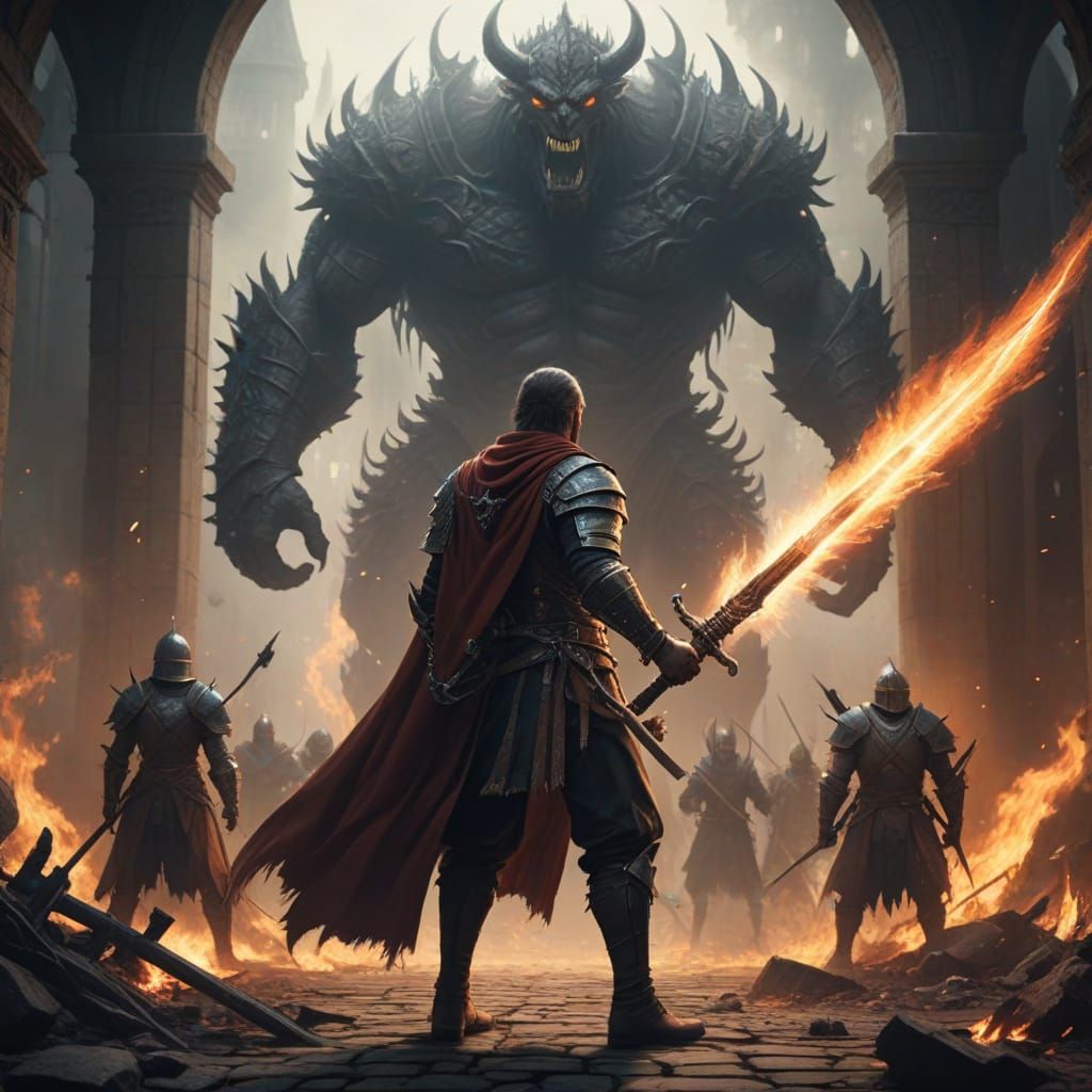 Brave Captain Defends Civilians from Demon