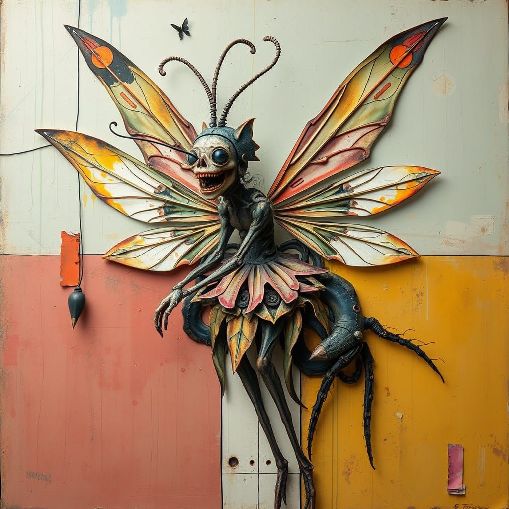 Dreamlike Fairy with Insect-Like Twist in Abstract Style
