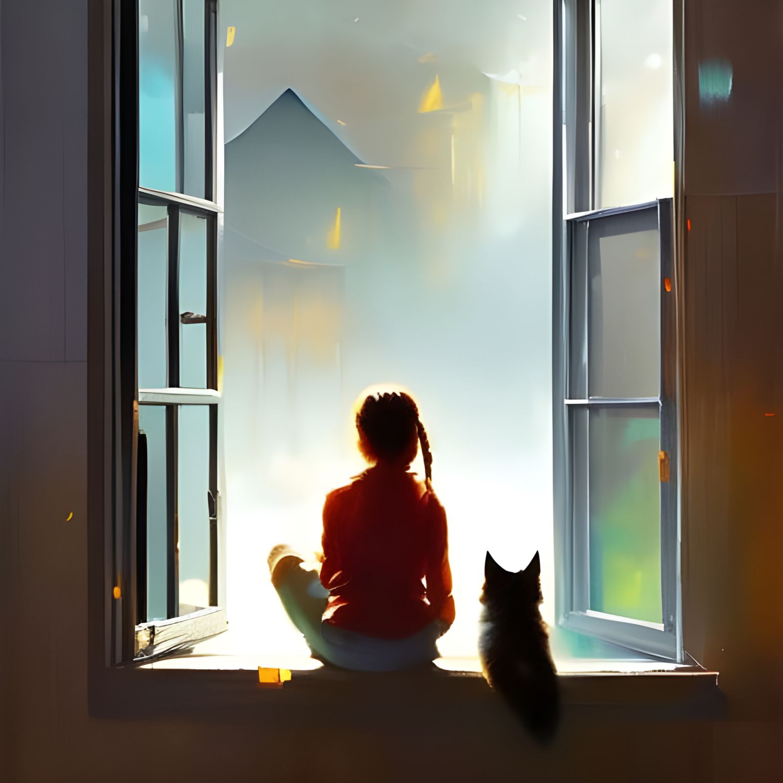 Cat in Window: Romantic Low Poly Fantasy Art