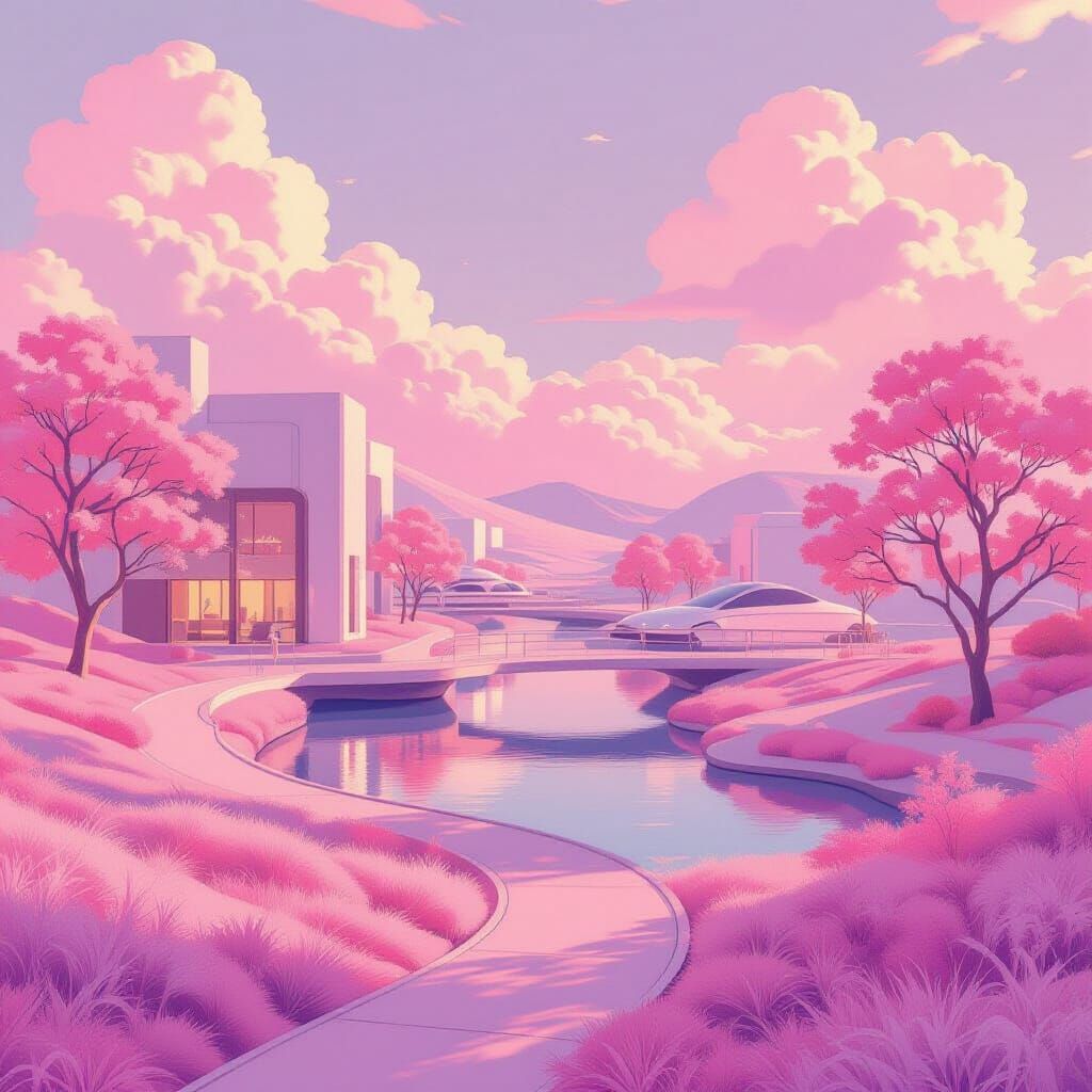 Pastel Pink Dreamscape in a Vibrant Style