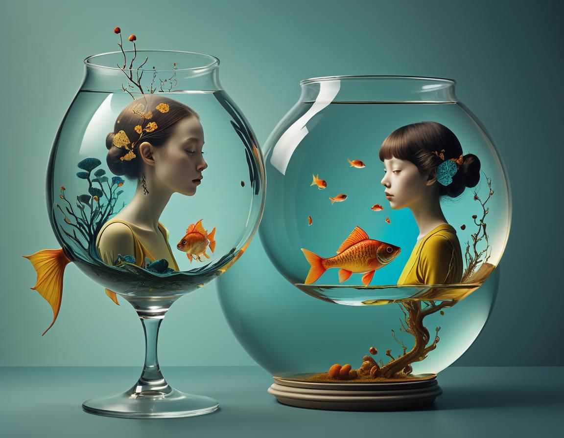 Lost Souls in Fishbowl: Surreal 3D Glass Art
