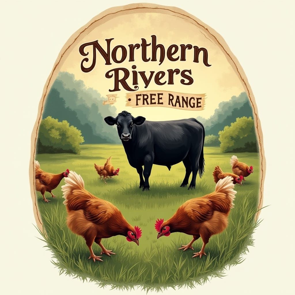 Whimsical Australian Countryside Scene with Free-Range Hens ...