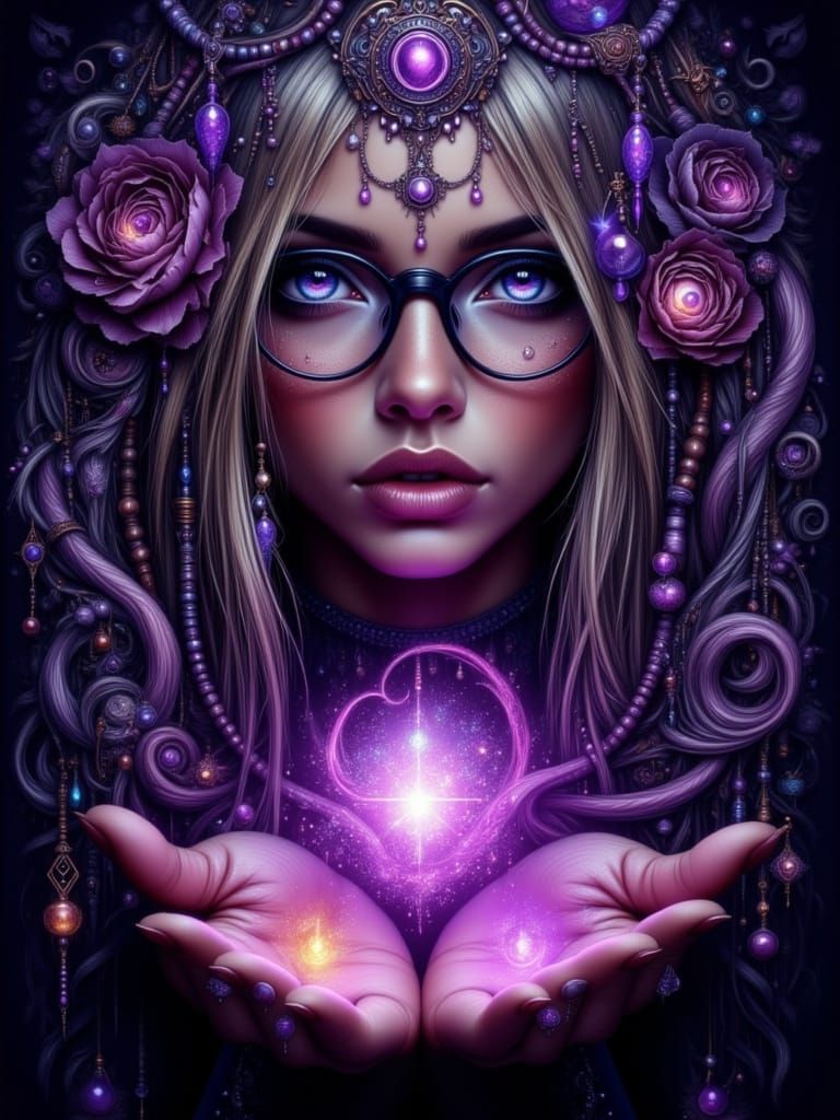 Nordic Woman Logo with Glowing Violet Eyes