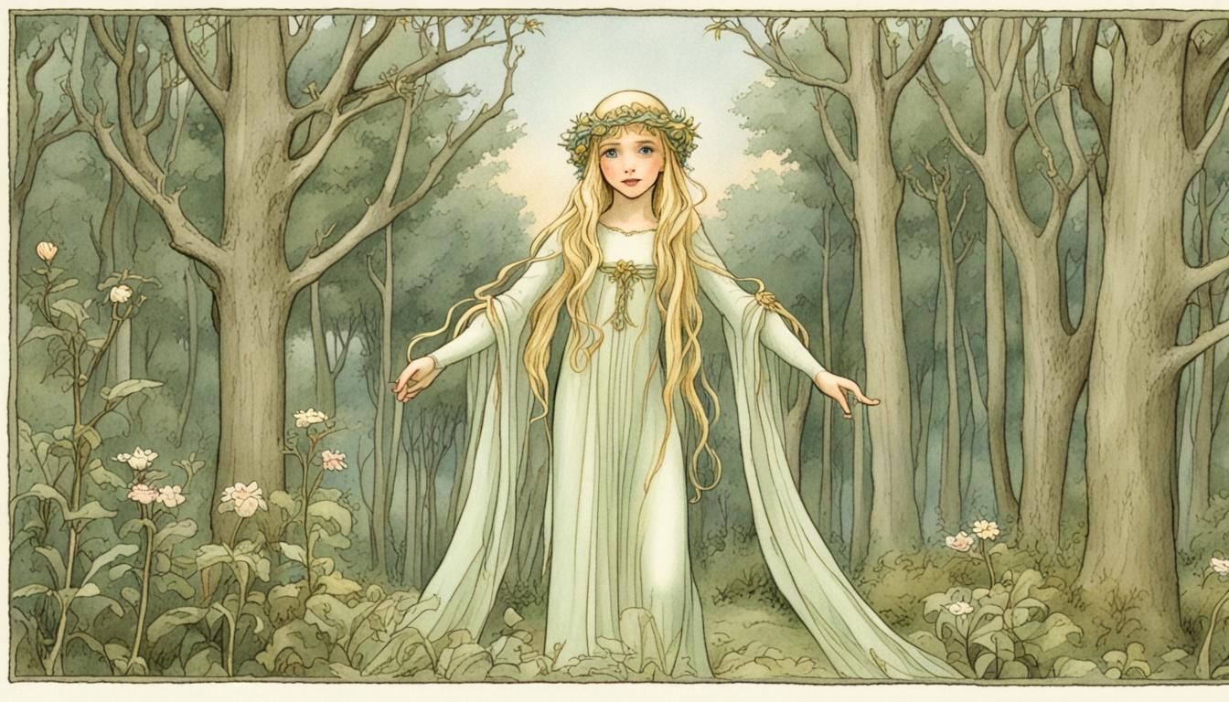 Galadriel Portrait in Kate Greenway Style