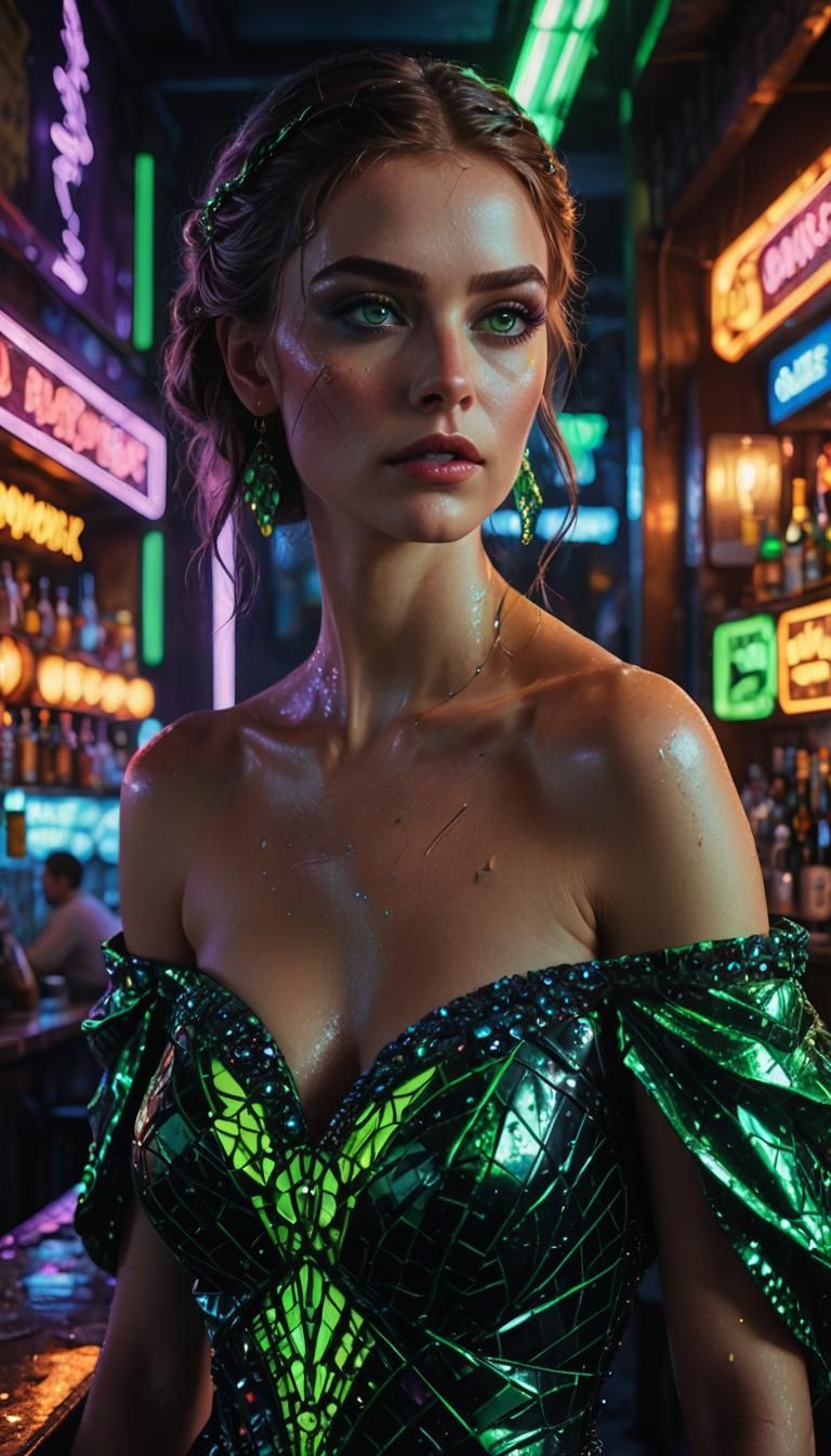 Neon-Noir Woman in Cyberpunk Cityscape