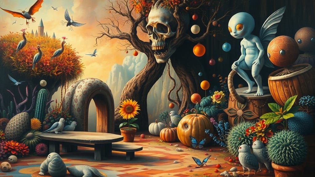 Surreal Garden of Eden in Vibrant Impasto Style