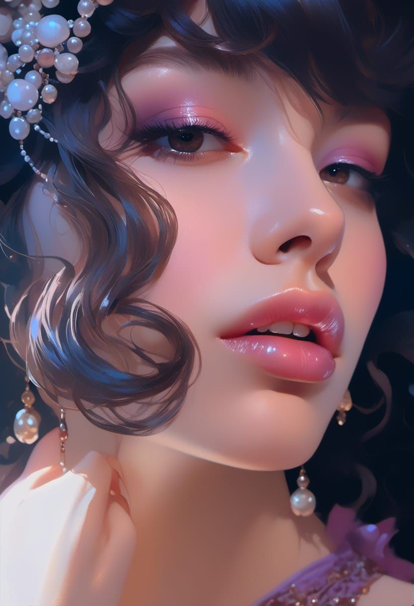Pearl-Adorned Rococo Lady in Hyperdetailed Portrait