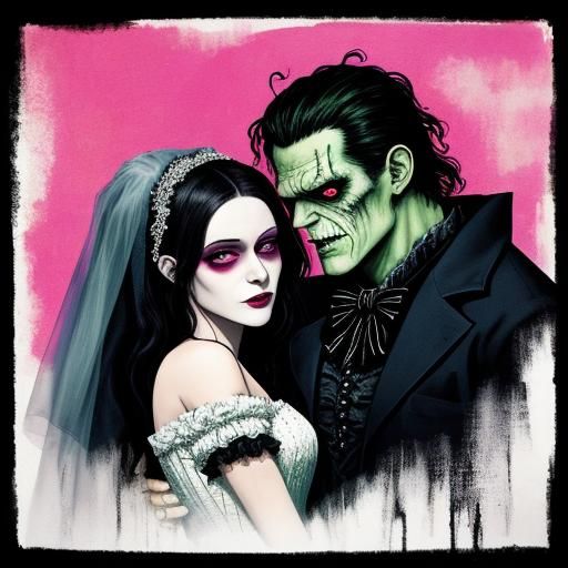 Frankenstein's Bride and Vampire in Abstract Art