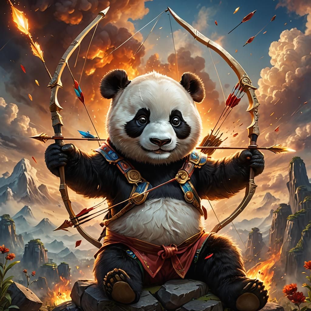 Panda Archer in a Detailed Matte Painting
