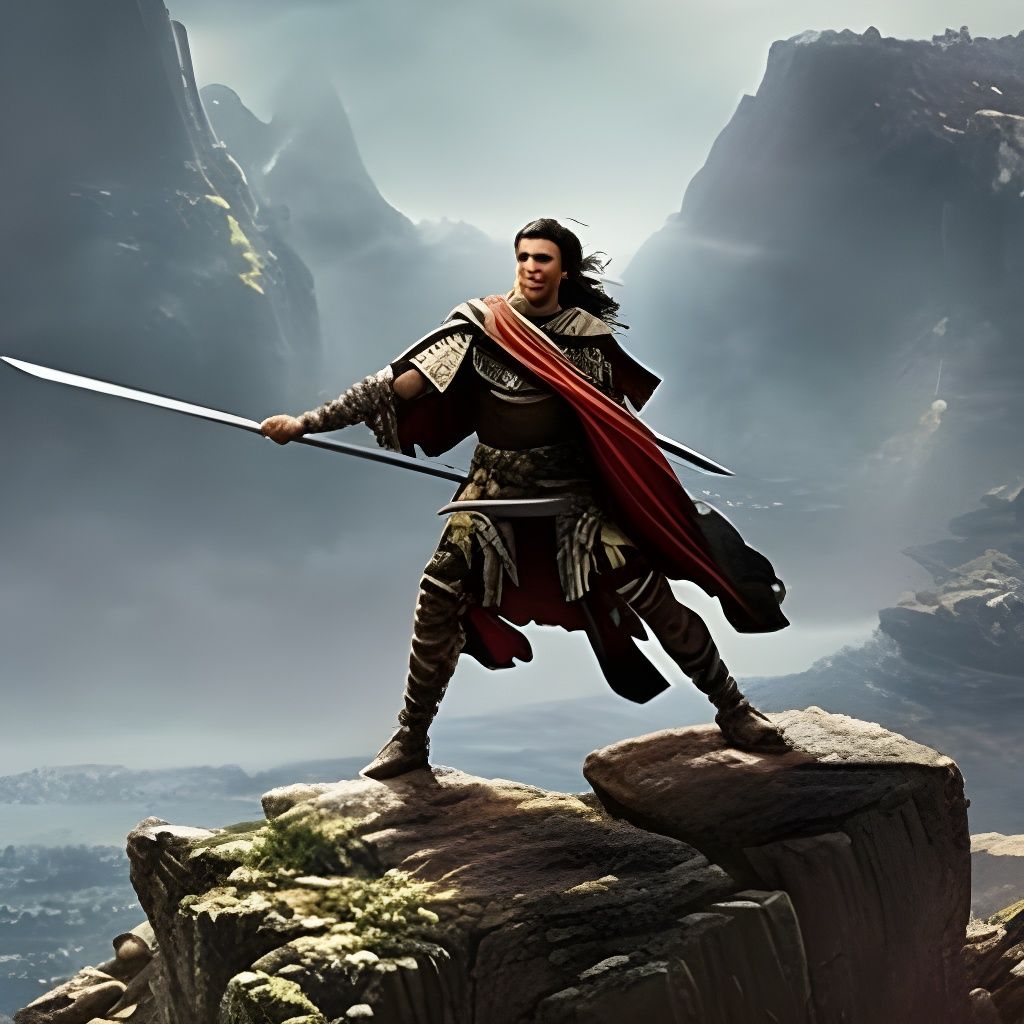 Epic Warrior Triumphant on Mountain Peak