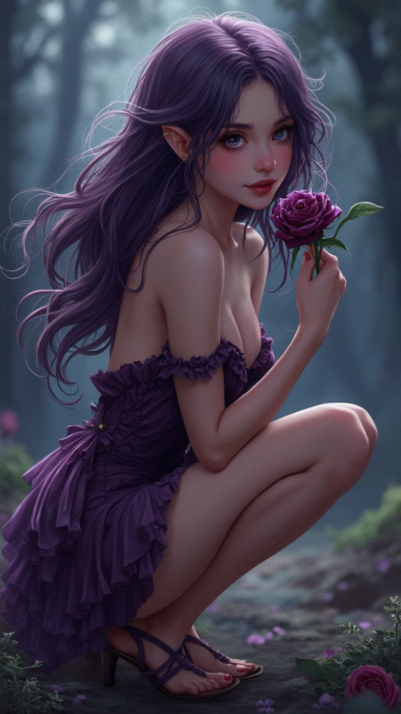 Night Fairy with Purple Rose in Moorlands