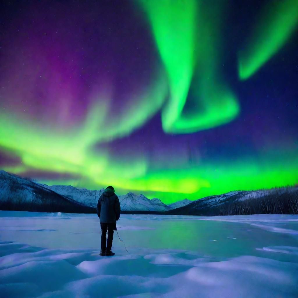 Aurora Borealis Over Frozen Lake in Cinematic Style