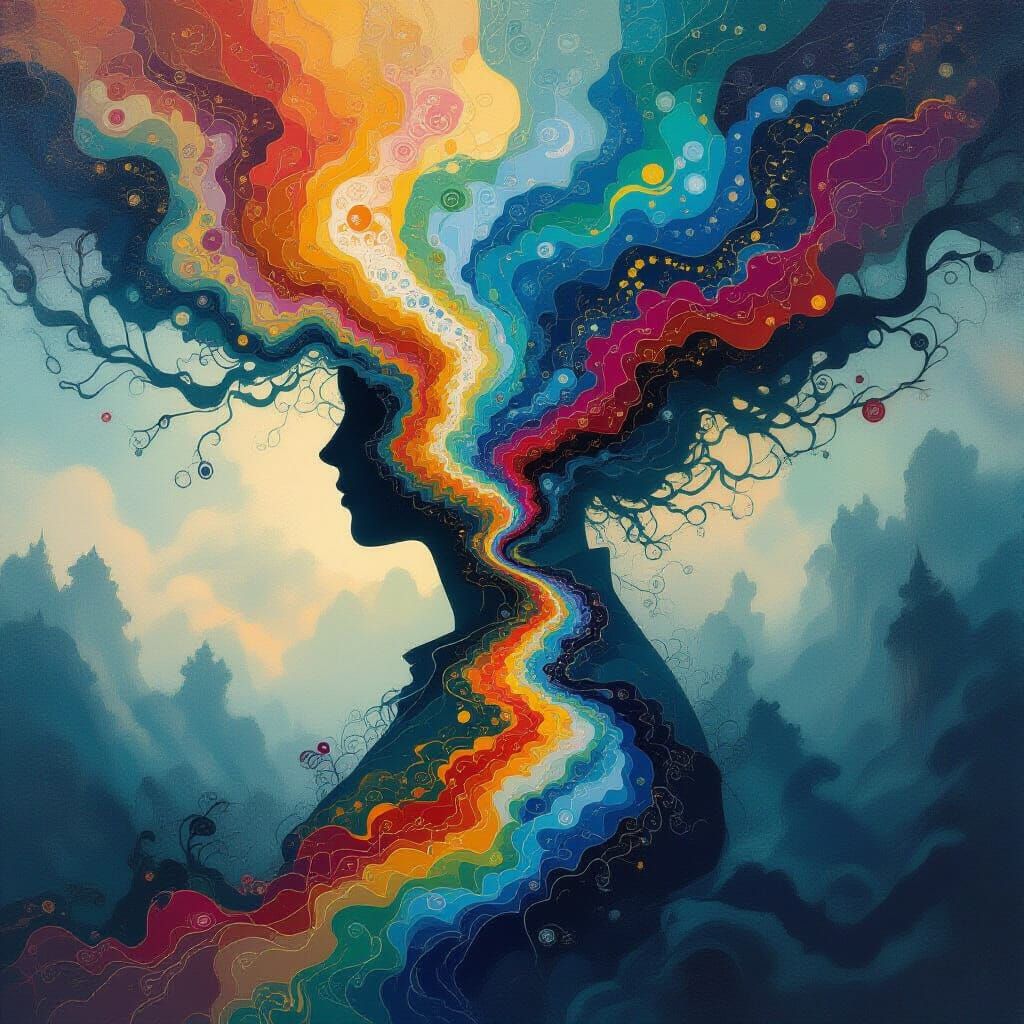 Surreal Double Exposure with Fractal Color Streams