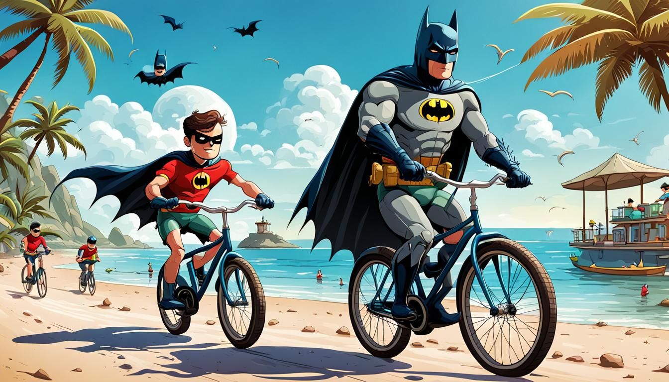 Batman and Robin's Beach Vacation: Cartoon Illustration