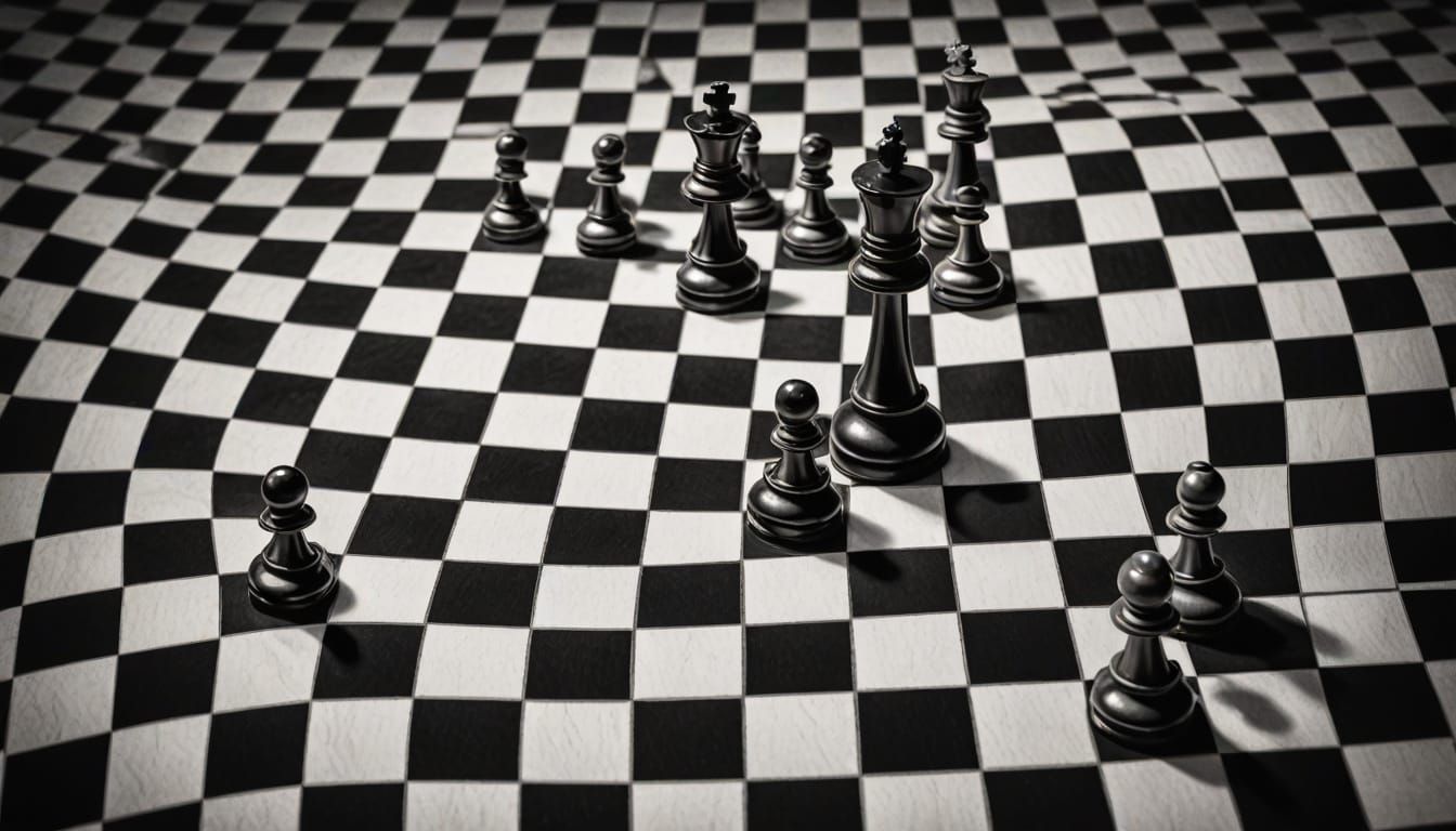 Checkerboard Optical Illusion with Converging Paths in Black...