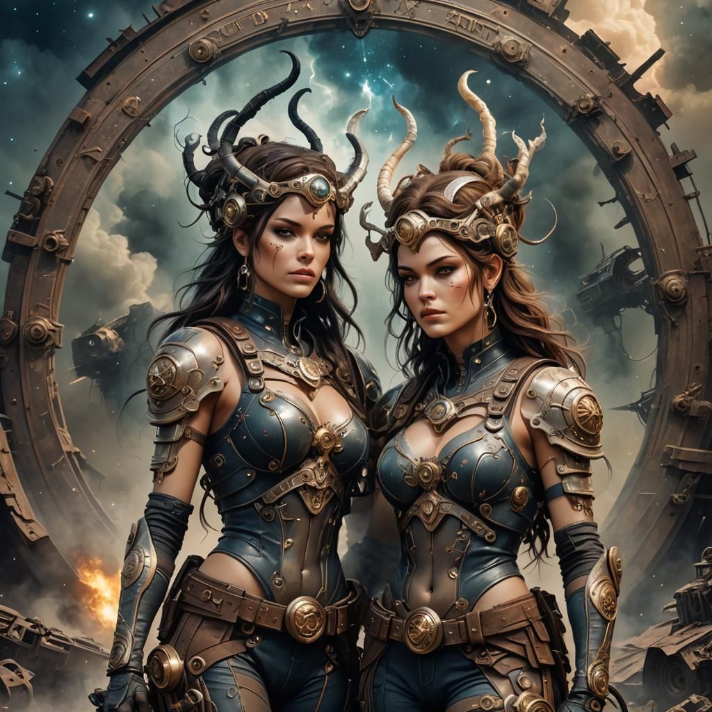 Post-Apocalyptic Gemini in Dreamlike Airbrush Art