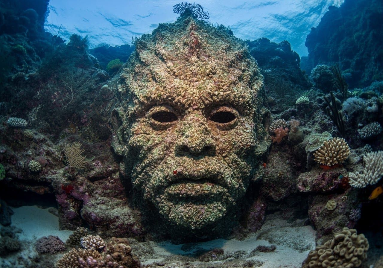 Giant Coral Monster Head in Underwater Reef