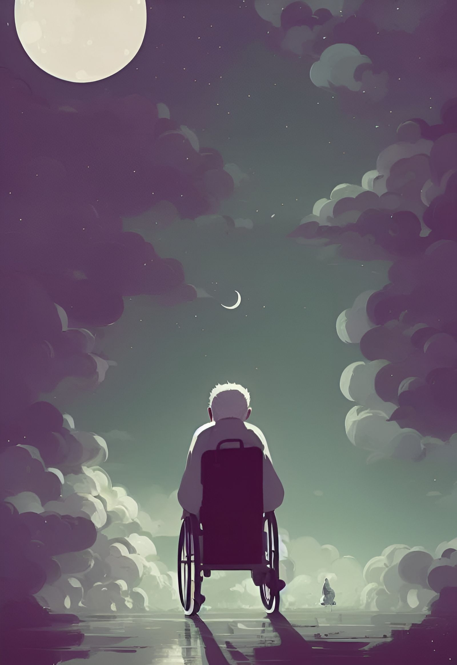 Old Man and Moon in Detailed Digital Art