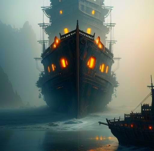 Haunted Shipwreck in Desert Sea, Hyperdetailed