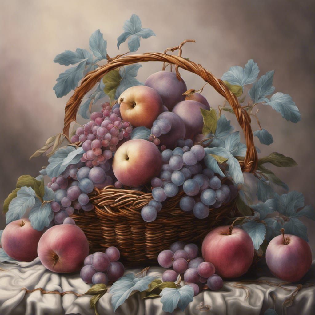 Wicker Basket Portrait in Botanical Rococo Style