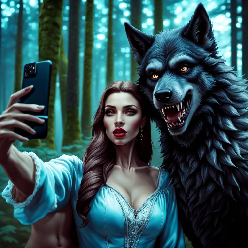 Woman and Werewolf Selfie in Realistic 4K