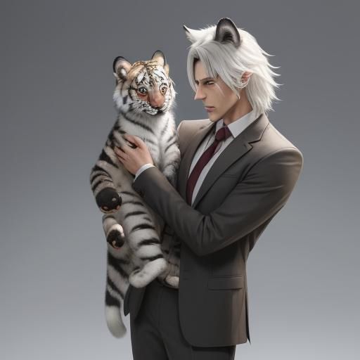 Anime Style Wolf Holding Leopard Cub