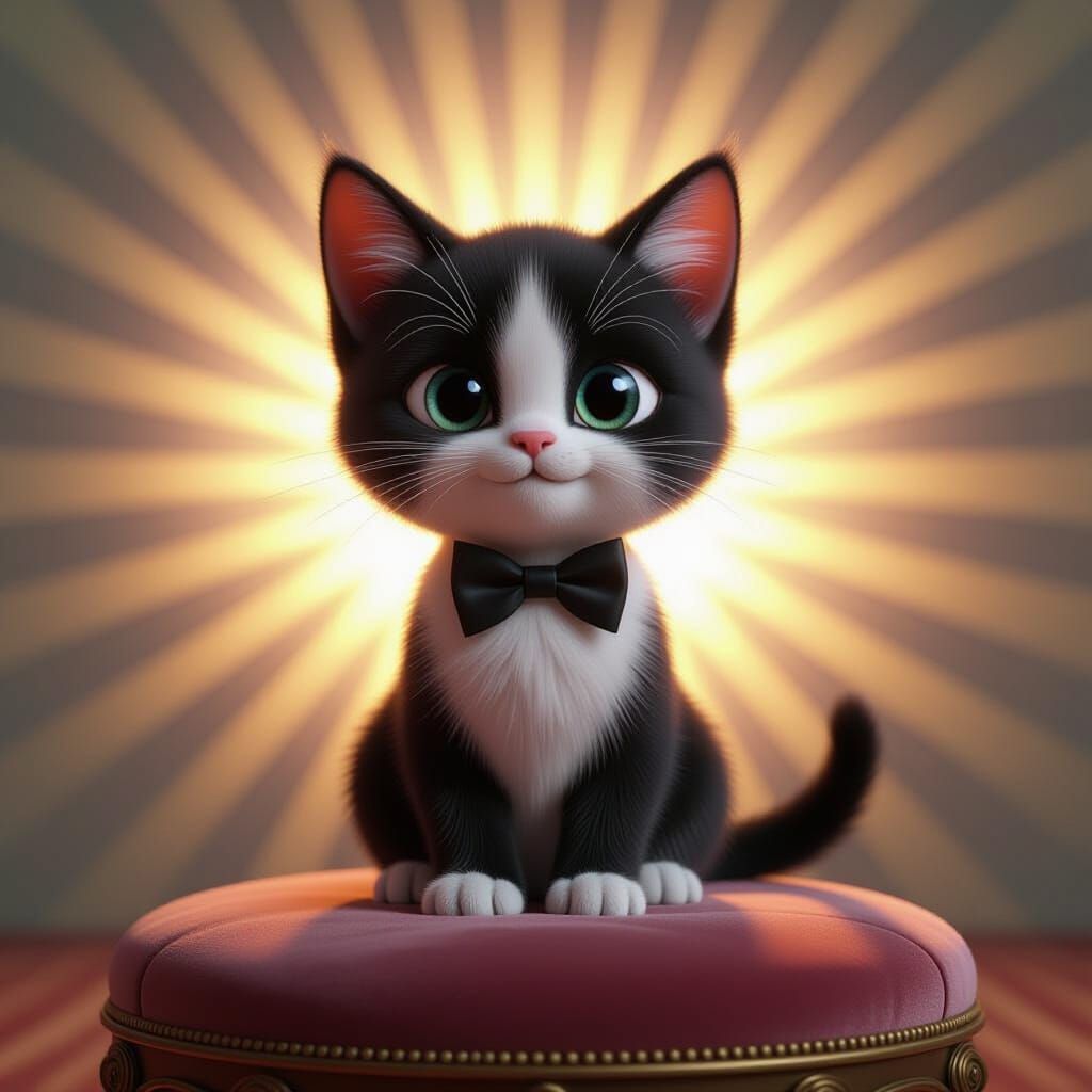 Tuxedo Kitten in 3D Style, Pixar and Disney