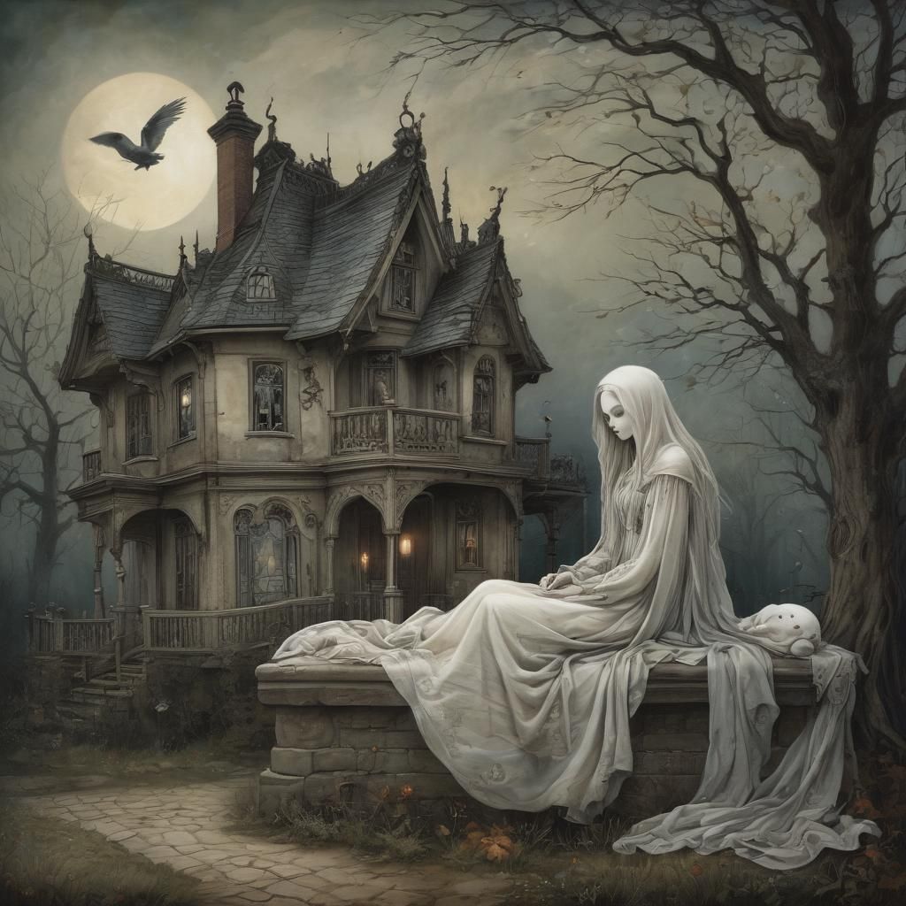 Haunted House: Girl and Ghost in Ethereal Art