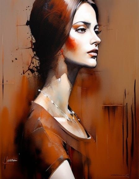 Brown-Haired Girl in Dark Art Nouveau Style