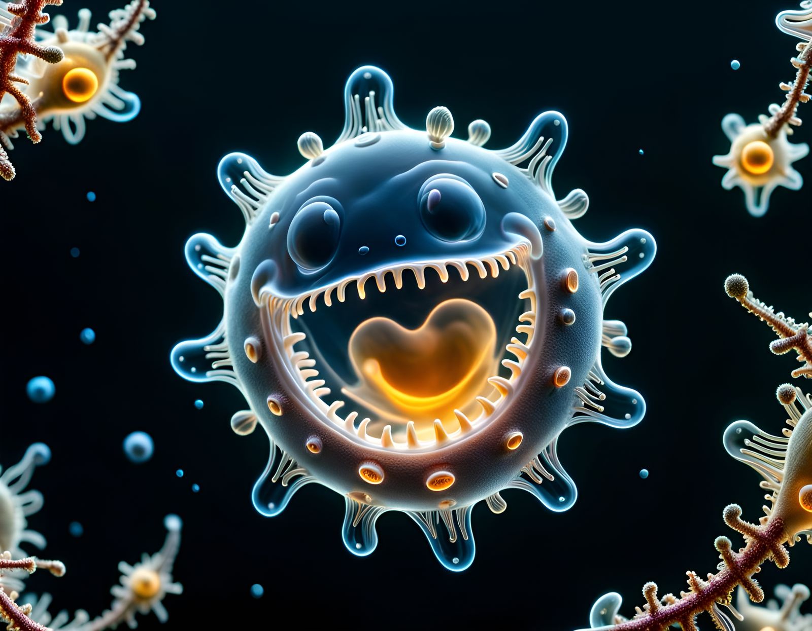 Transparent Smiling Amoeba in Microscopic Detail