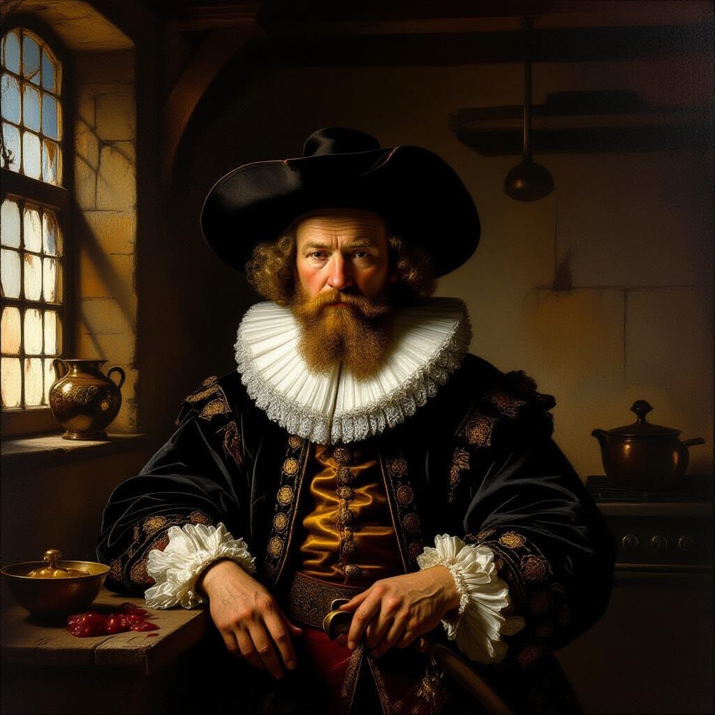 Lion Chef in Bloody Apron, Rembrandt Style