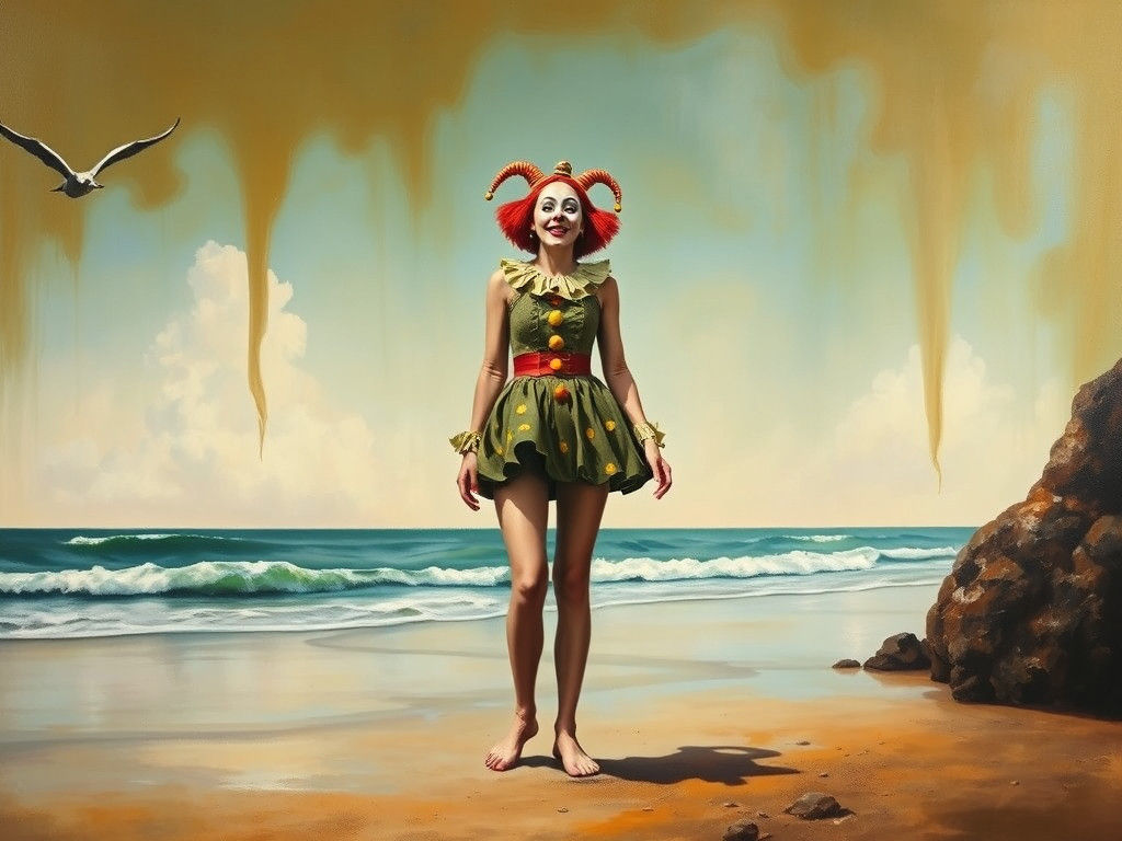 Clown on Beach in Salvador Dali Surrealism Style