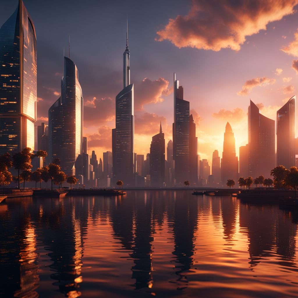 Cityscape Sunset: 3D Game Cinematic Masterpiece