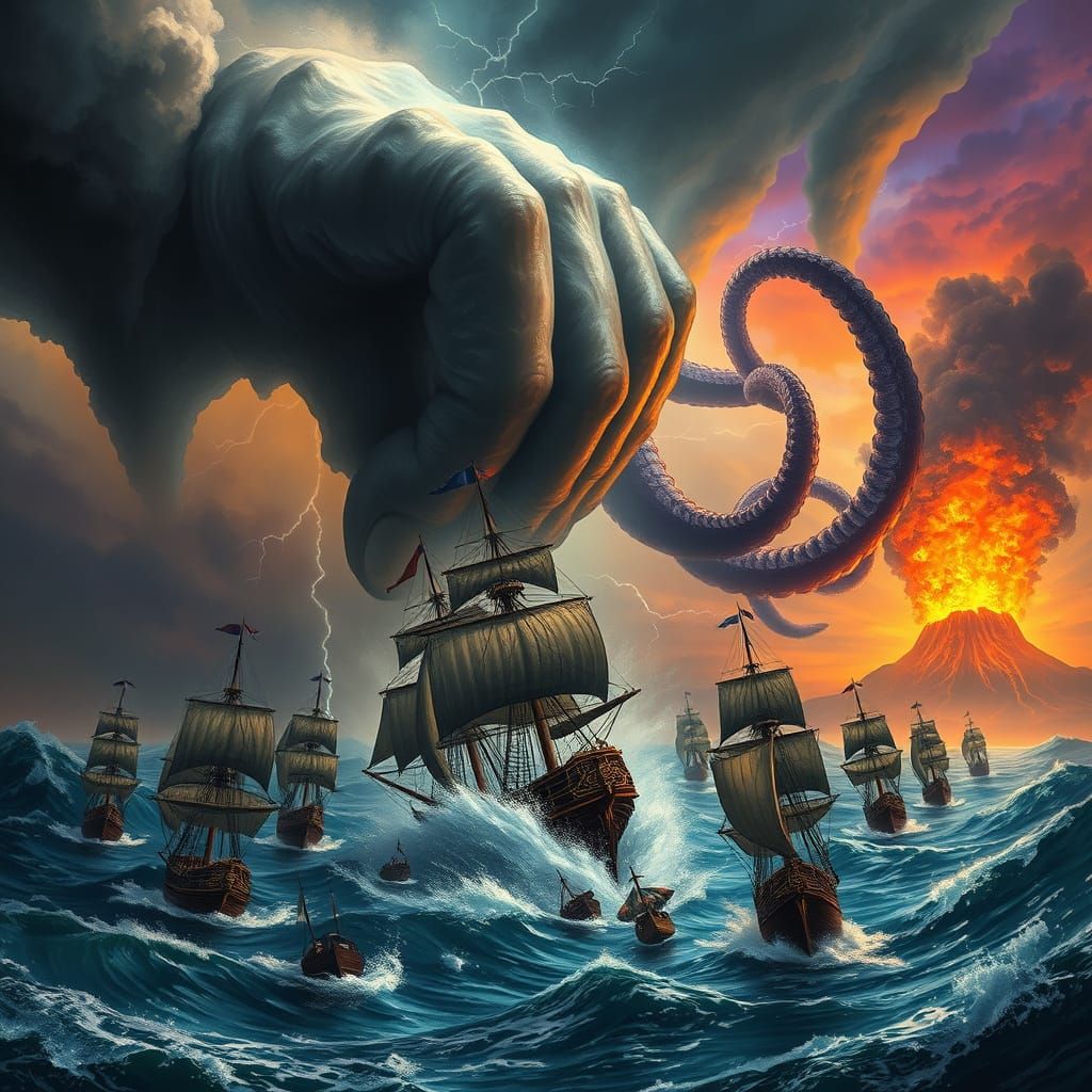 Divine Hand Descends on Turbulent Ocean