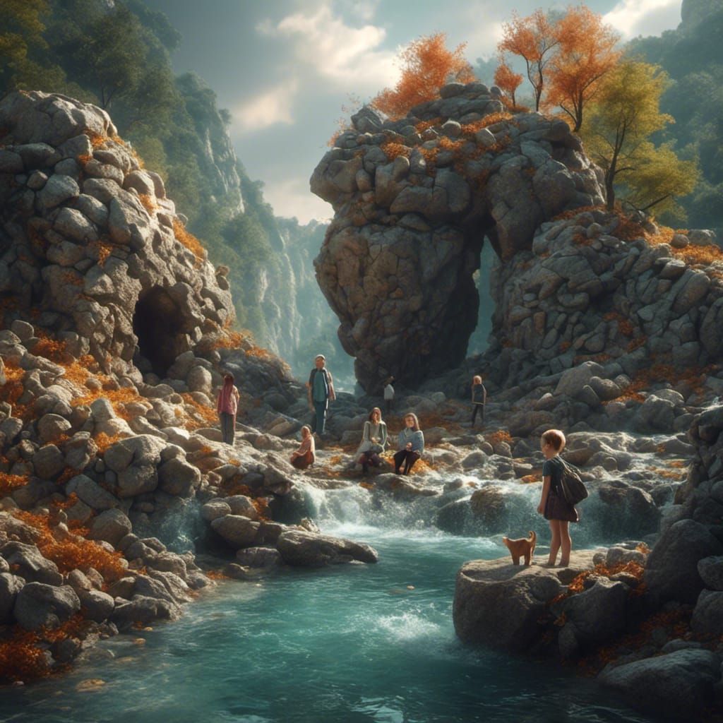 Stone Heart People in Colorful Fantasy Style