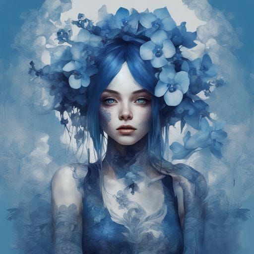 Covered in blue flowers