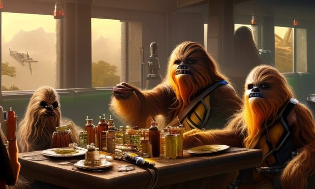 Wookiee Feast in a Cyberpunk Cantina