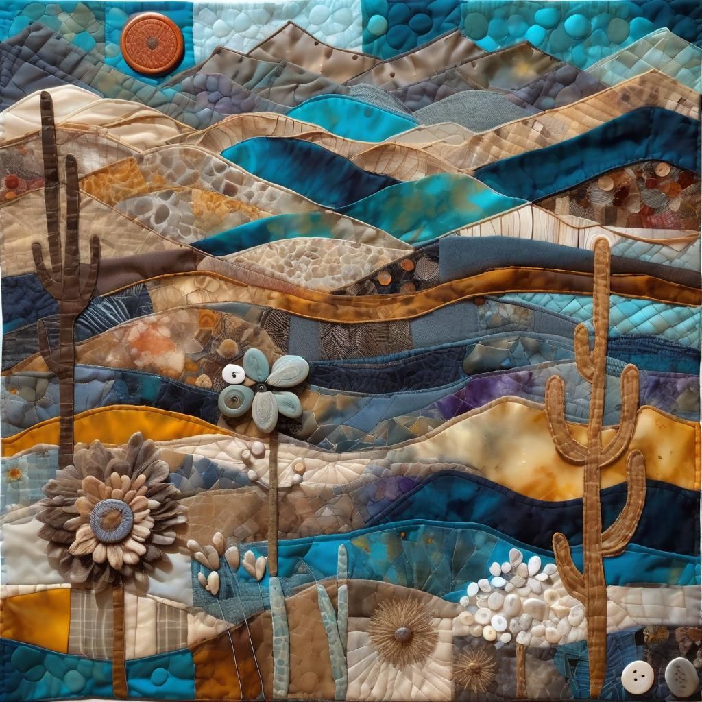 Textured Desert Quilt Landscape in Mixed Media