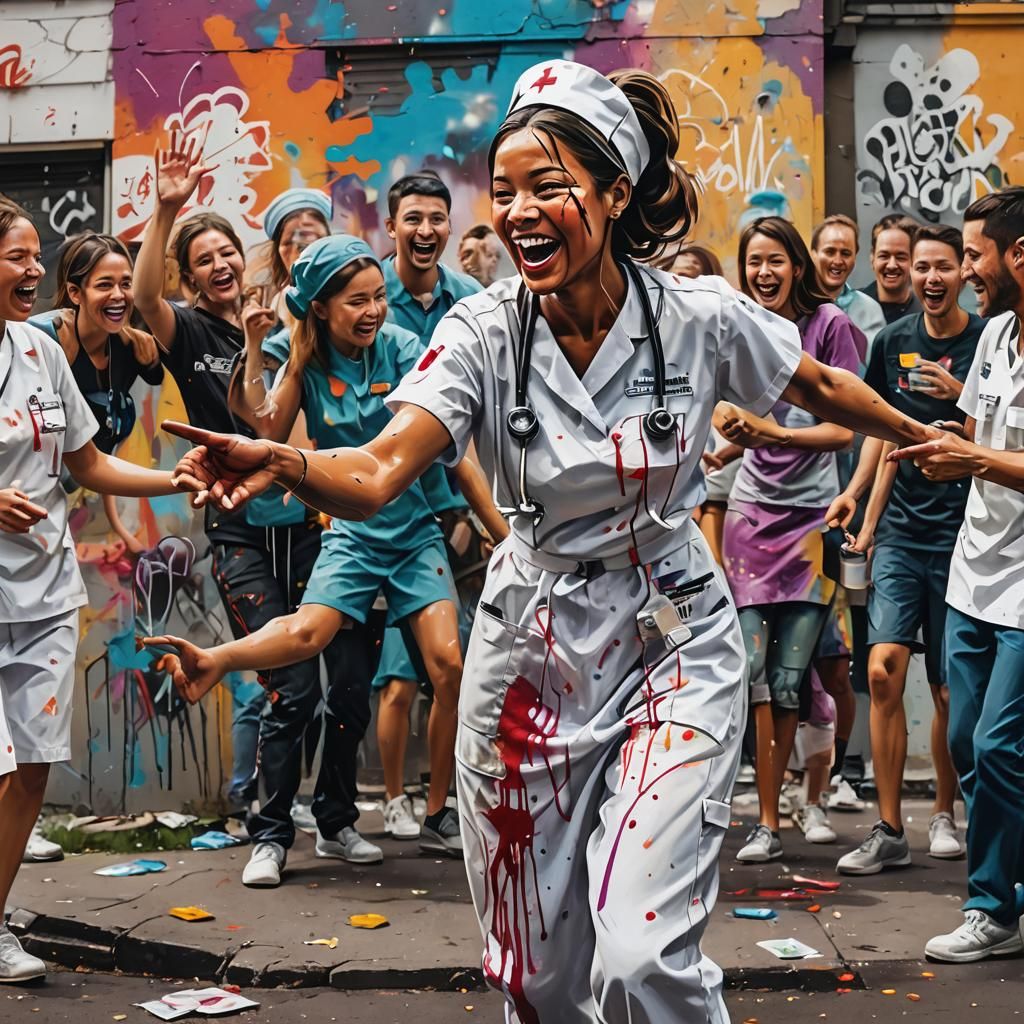 Nurse Inspires Joy: Dramatic Graffiti Street Art