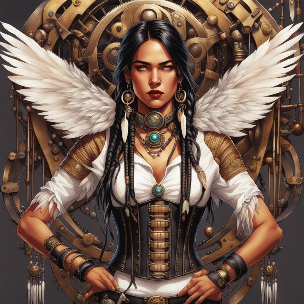 Steampunk Native American Woman in Digital Art Style