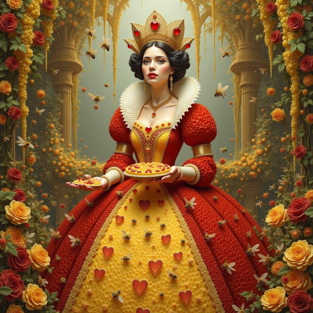 Queen of Hearts Baking Tarts in Storybook Style