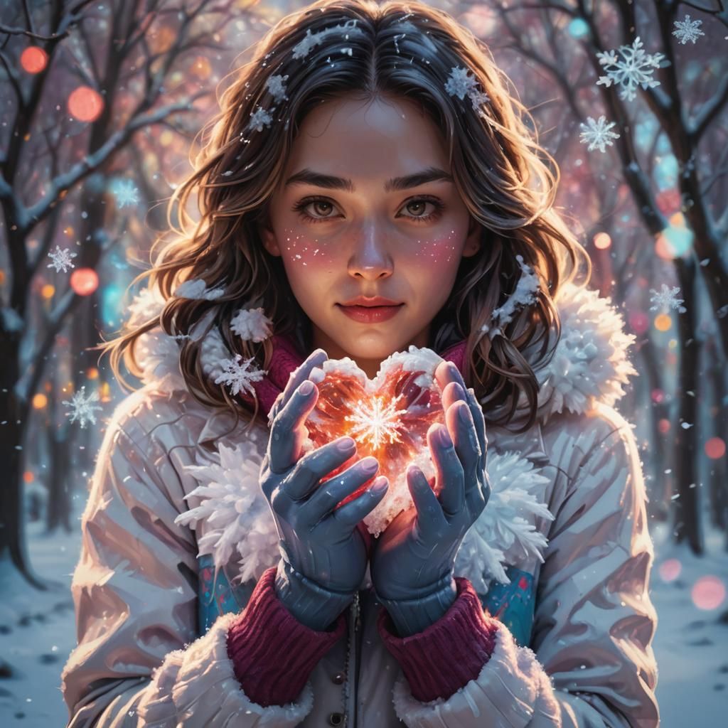 Glowing Heart Snowball in Winter Landscape