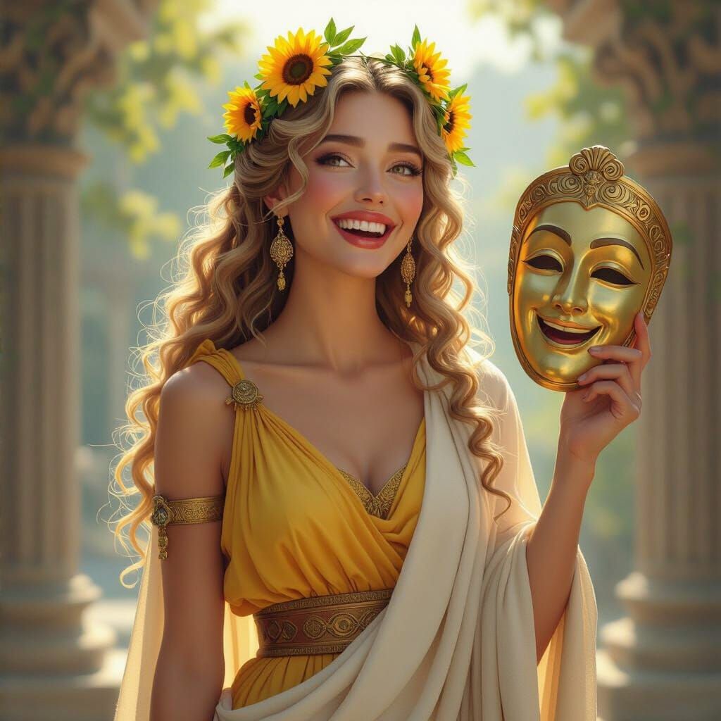 Greek Goddess of Comedy Thalia with Comic Mask
