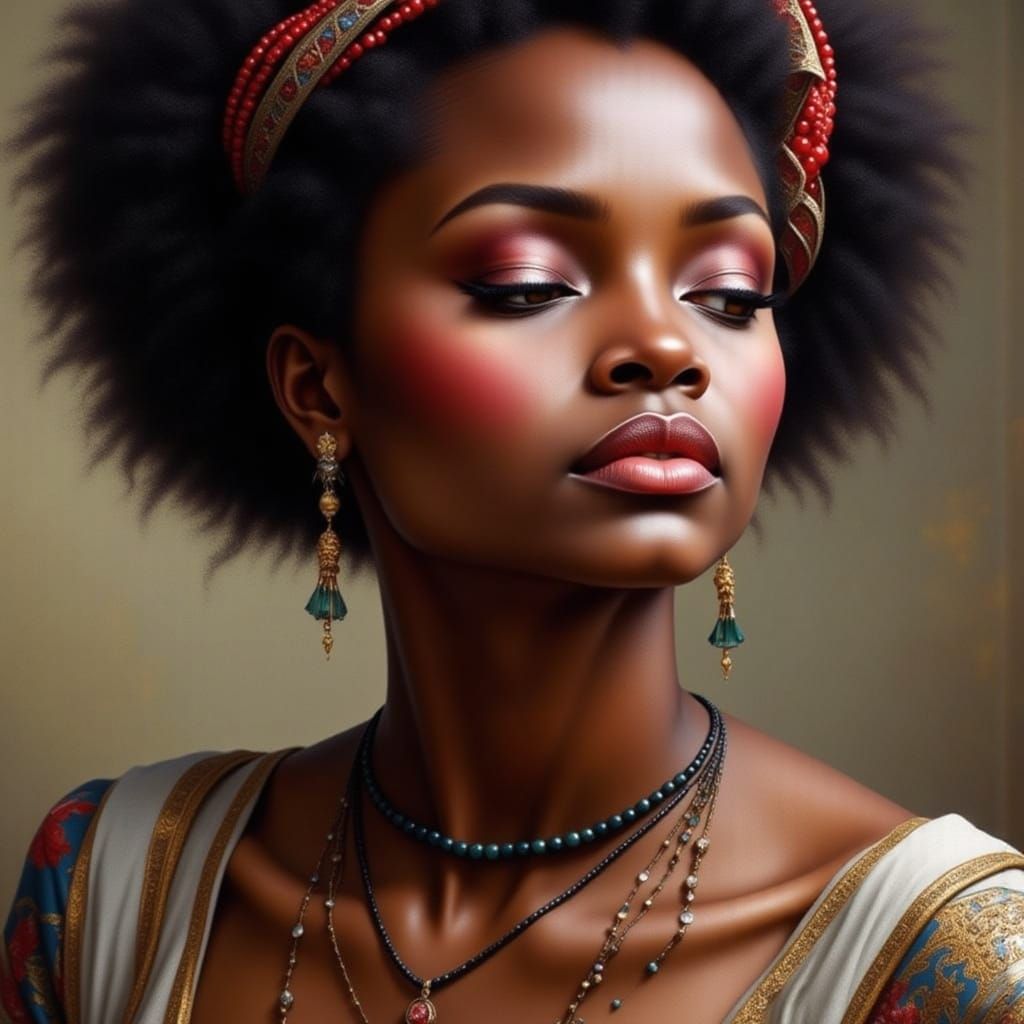 Beautiful African Woman in Impasto Style