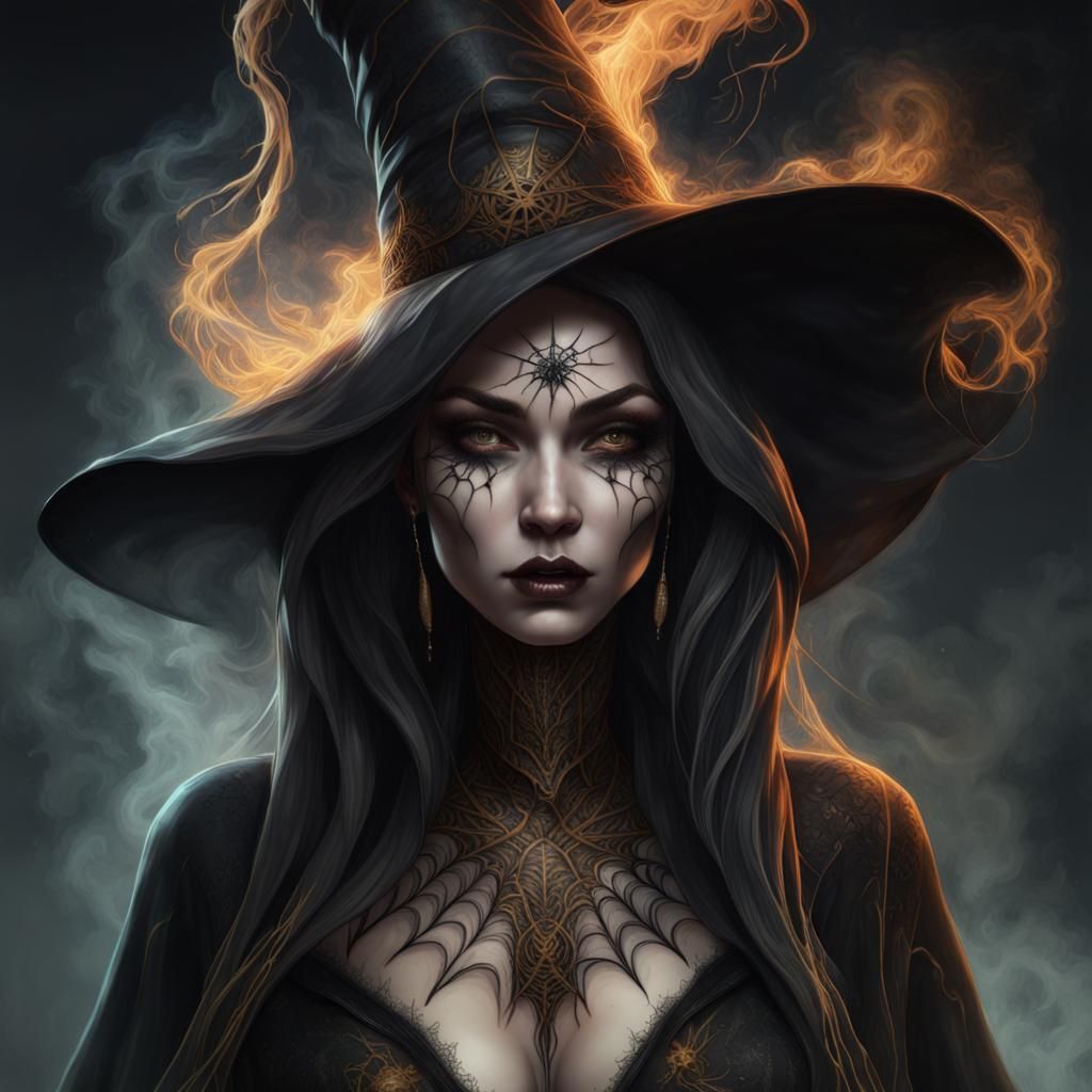 Eerie Spider Goddess Portrait in Surrealist Style