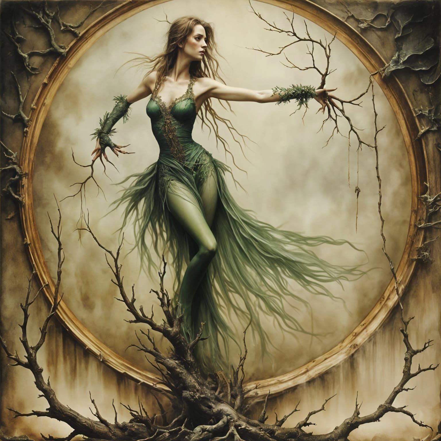 Fairy Macabre Dryad in a Mysterious Woodland Scene